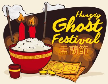 Hayalet Festivali, vektör çizim kutlamak geleneksel sunan ile poster