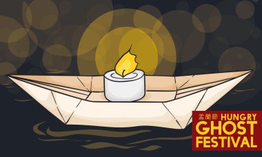 Geleneksel kağıt tekne Hayalet Festivali kutlama, vektör çizim