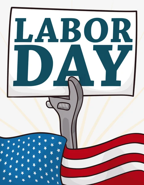 Patriotik Amerika Serikat Bendera dan Tanda tangan untuk Merayakan Hari Buruh, Vector Illustration - Stok Vektor