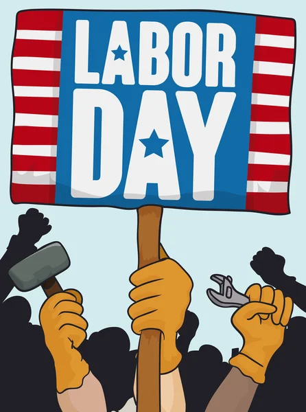 Worker's Marching in Labor Day Celebration, Vector Illustration — Stock Vector