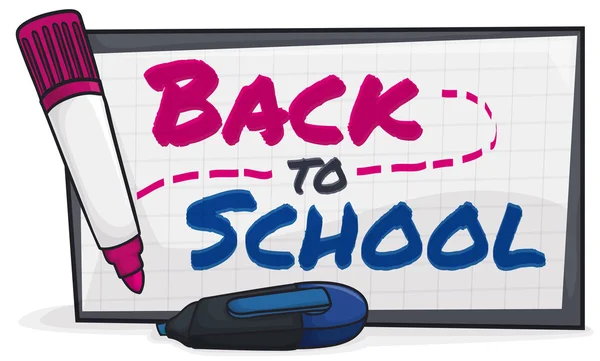 Back to School Sign Drawn with Markers in the Blackboard, Vector Illustration — Stock Vector