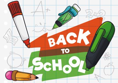 Güzel bir çocuk bir kağıt, geri sezon okul, illüstrasyon vektör çizim