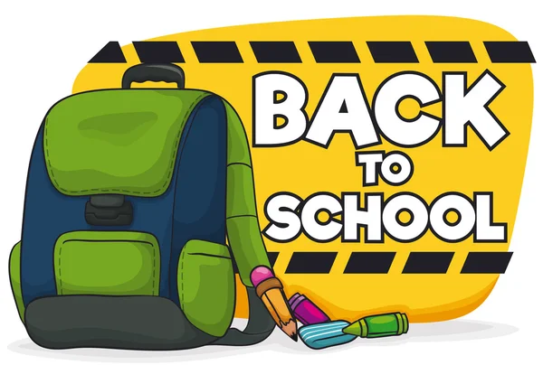 Backpack with School Supplies for Back To School Season, Vector Illustration — Stock Vector