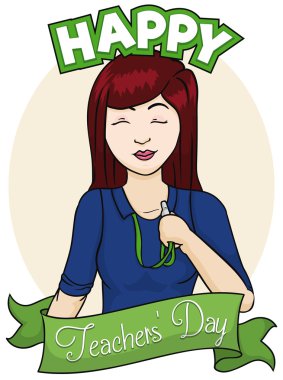 Öğretmenler günü, vektör çizim kutlayan kadın spor Koç