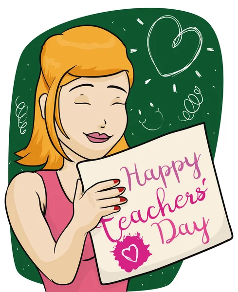 Vrij vrouwelijke opvoeder vieren Teachers' Day, vectorillustratie — Stockvector
