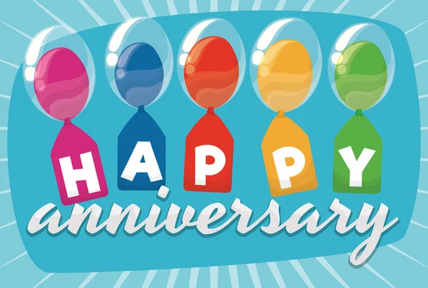 Yıldönümü afiş renkli çift kabarcık Balonlar, vektör çizim ile — Stok Vektör