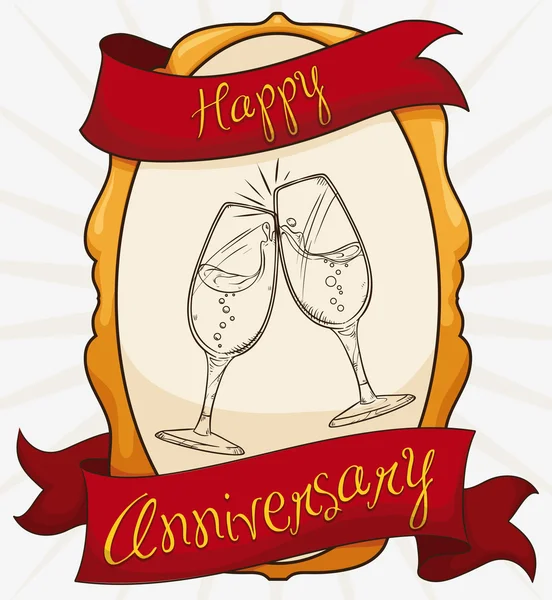 Cadre décoratif avec verres à vin Grillage pour événement anniversaire, Illustration vectorielle — Image vectorielle