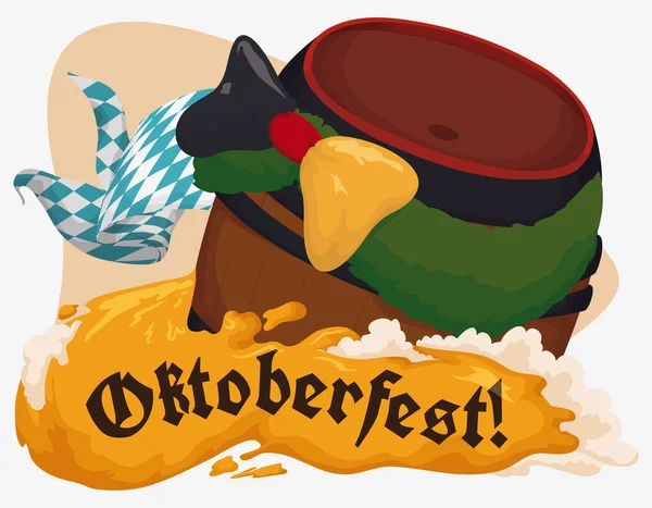 Barril decorado con cerveza para Oktoberfest, ilustración vectorial — Vector de stock