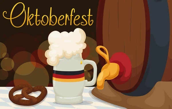 Banner with Traditional Food and Drink in Oktoberfest, Vector Illustration — Stock Vector