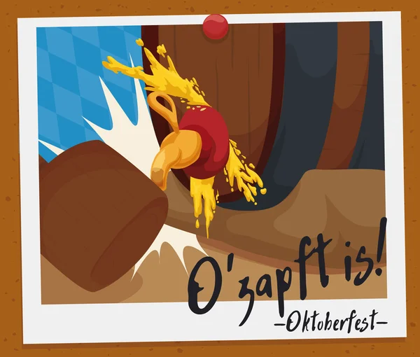 Photo souvenir de l'Oktoberfest O'zapft ou Tapping First Barrel Moment, Illustration vectorielle — Image vectorielle