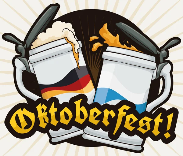 Affisch med ett par Stein firar Oktoberfest, vektorillustration — Stock vektor