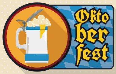 Stein Oktoberfest düz stil, vektör çizim içinde kutlamak için köpüklü bira ile