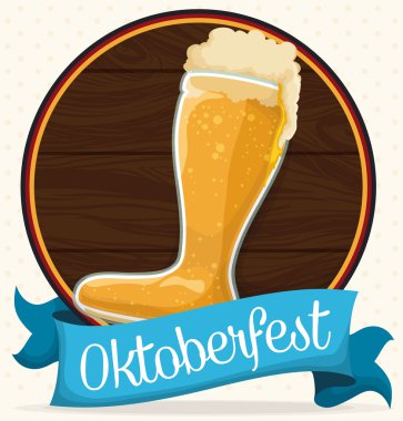 Oktoberfest kutlamaları, vektör çizim için bira çizme ile ahşap düğme