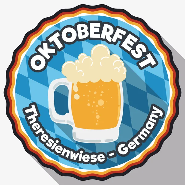 Düz Stil Oktoberfest için Frothy Bira ile Yuvarlak Düğme, Vektör İllüstrasyon — Stok Vektör