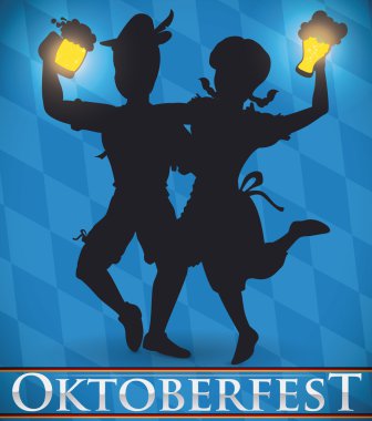Oktoberfest, Vektör İllüstrasyon Bira ile Kutlayan Çift Siluet