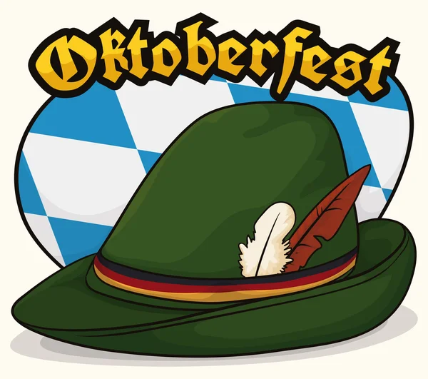 Традиційний баварський капелюх з пір'ям, щоб відсвяткувати Октоберфест, Векторна ілюстрація — стоковий вектор