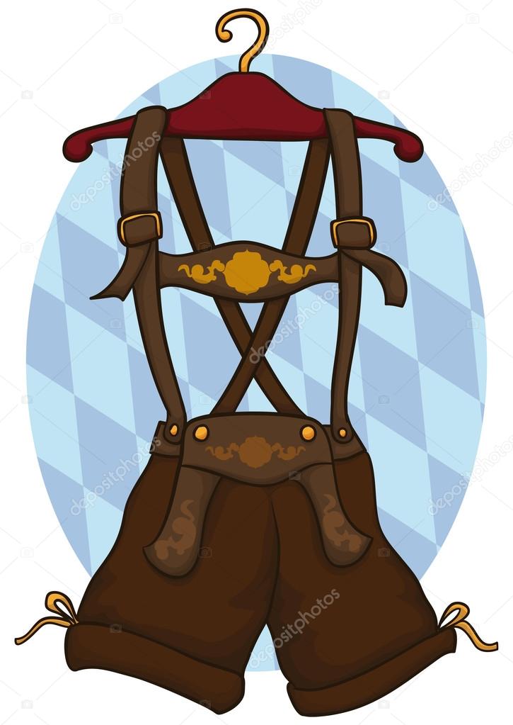Traditional Male Lederhosen in a Hanger for Oktoberfest Celebration, Vector Illustration