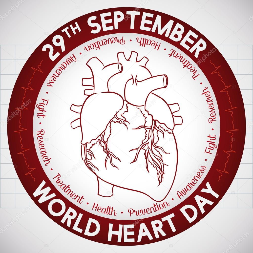 Poster with Round Button Reminder of World Heart Day, Vector Illustration