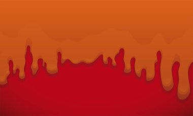 Kırmızı arkaplandan damlayan turuncu yapışkan sıvıyla pankart, vektör illüstrasyonu.