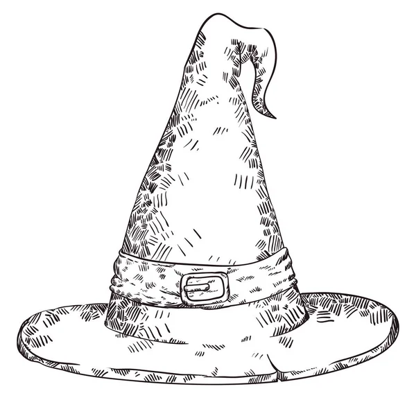 Μυτερό Καπέλο Μάγου Χειροποίητο Στυλ Διακοσμημένο Ζώνη Και Πόρπη Απομονωμένο — Διανυσματικό Αρχείο