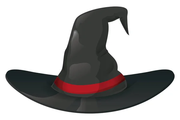 Sombrero Bruja Oscuro Decorado Con Banda Roja Ala Ancha Sobre — Archivo Imágenes Vectoriales