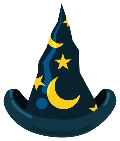 Blue Wizard Hat Stars Crescent Moons Flat Style Isolated White — Stock Vector