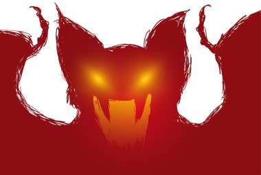 Vahşi vampir kırmızı silueti. Tehditkar parlayan gözleriyle çizilmiş ve çığlık atan bir jest..