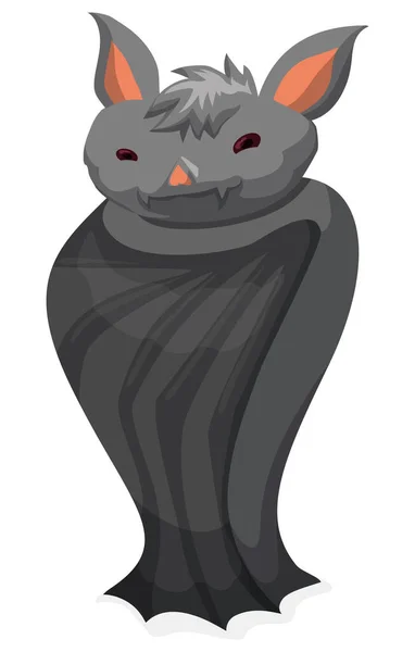 Серый Персонаж Летучей Мыши Серым Мехом Покрытый Крыльями Изолированный Белом — стоковый вектор