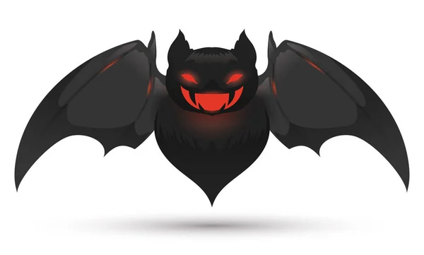 Diseño Murciélago Vampiro Negro Aislado Con Ojos Brillantes Rojos Sonrisa — Vector de stock