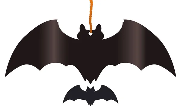Cut Out Bat Siluett Med Hängande Rep Att Dekorera Halloween — Stock vektor