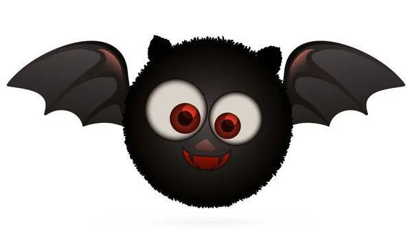 黑色吸血鬼蝙蝠 毛茸茸的身躯圆圆的 张开的翅膀和柔嫩的微笑 与白色背景隔离 — 图库矢量图片