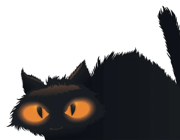 Gato Negro Con Ojos Grandes Piel Erizada Gesto Sigiloso Aislado — Vector de stock