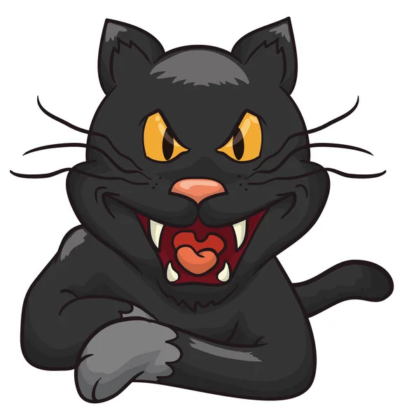 Gato Negro Con Gesto Malicioso Esperando Impacientemente Día Halloween Aislado — Vector de stock