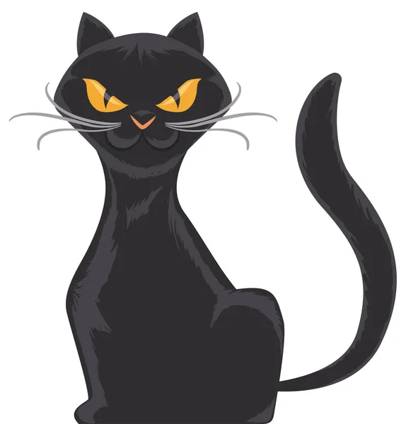 Erillinen Musta Hoikka Kissa Jolla Kieroutuneet Viikset Ilkikurinen Asenne Eristetty — vektorikuva