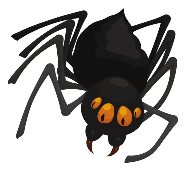 Araña Negra Con Ojos Curiosos Anaranjados Colmillos Grandes Aislada Sobre — Vector de stock