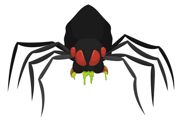 Isolated Black Spider Ferocious Attitude Drooling Dangerous Venom White Background — Stock Vector