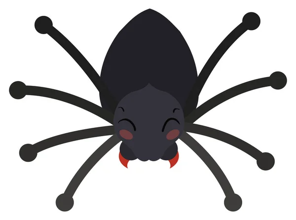 Friendly Spider Dark Body Closed Eyes Flat Style Isolated White — Stock Vector