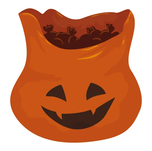 Απομονωμένη Τσάντα Halloween Καραμέλες Μέσα Διακοσμημένη Χαμογελαστό Πρόσωπο Και Κυνόδοντες — Διανυσματικό Αρχείο