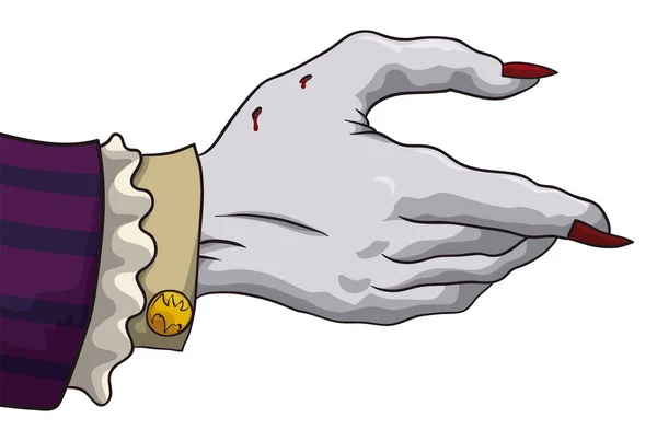 隔離された吸血鬼は 一口マークと漫画のスタイルでエレガントな袖で手を延長 — ストックベクタ