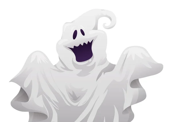 Fantasma Sonriente Usando Una Sábana Aislado Sobre Fondo Blanco — Vector de stock