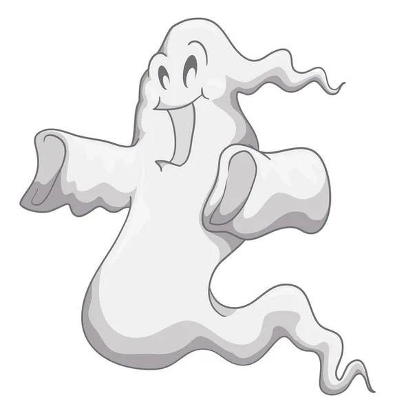 Fantasma Juguetón Sonriente Flotando Buscando Travesuras Aislado Sobre Fondo Blanco — Vector de stock