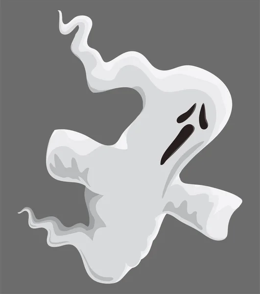 Ghost Cartoon Style Howling Gesture White Sheet Gray Background — Stock Vector