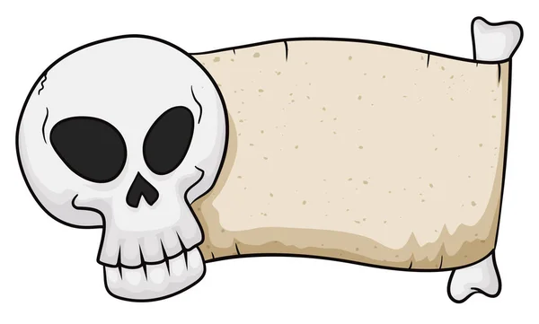 Skull Ancient Scroll Blank Space Bone Cartoon Style — Stock Vector