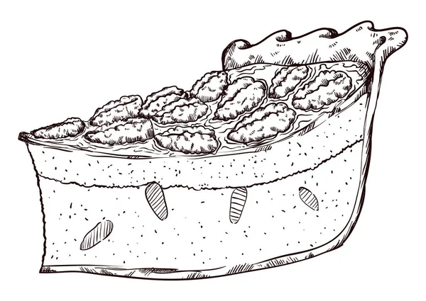Смачний Шматочок Пеканного Пирога Покритий Цим Горіхом Стилі Намальованому Вручну — стоковий вектор