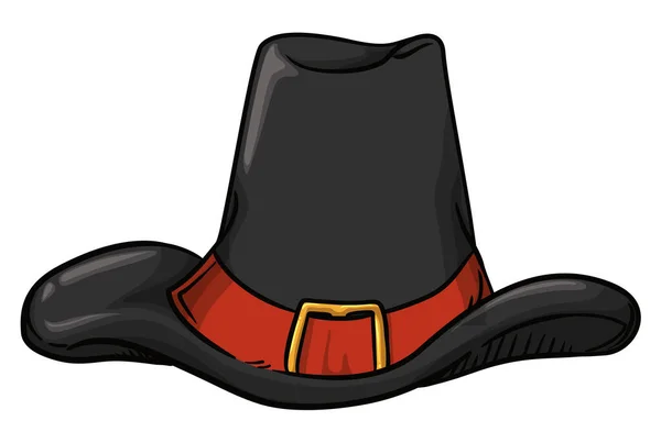 Sombrero Peregrino Oscuro Tradicional Con Banda Naranja Hebilla Dorada Estilo — Vector de stock