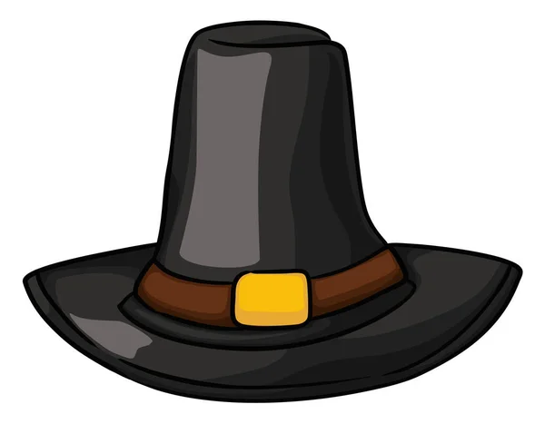 Chapeau Pèlerin Noir Avec Bande Traditionnelle Boucle Dorée Style Dessin — Image vectorielle