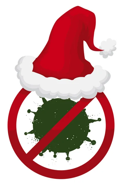 Banindo Sinal Usando Chapéu Papai Noel Representando Medidas Segurança Devido — Vetor de Stock