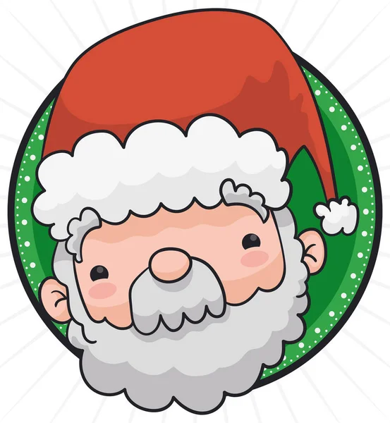 Bouton Rond Avec Visage Mignon Père Noël Vous Souriant Pendant — Image vectorielle