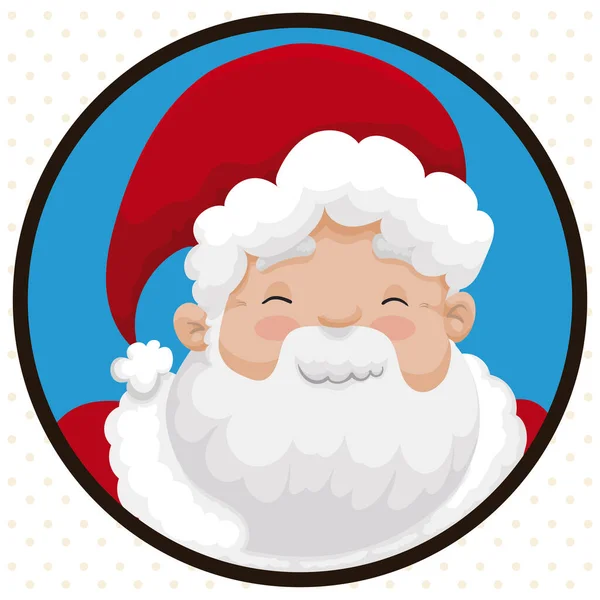 Slavnostní Kolo Tlačítko Roztomilou Santa Claus Portrét Nad Tečkované Vzor — Stockový vektor