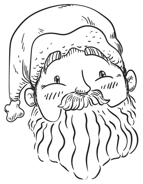 Retrato Con Lindo Tierno Santa Claus Cara Mano Dibujar Estilo — Vector de stock